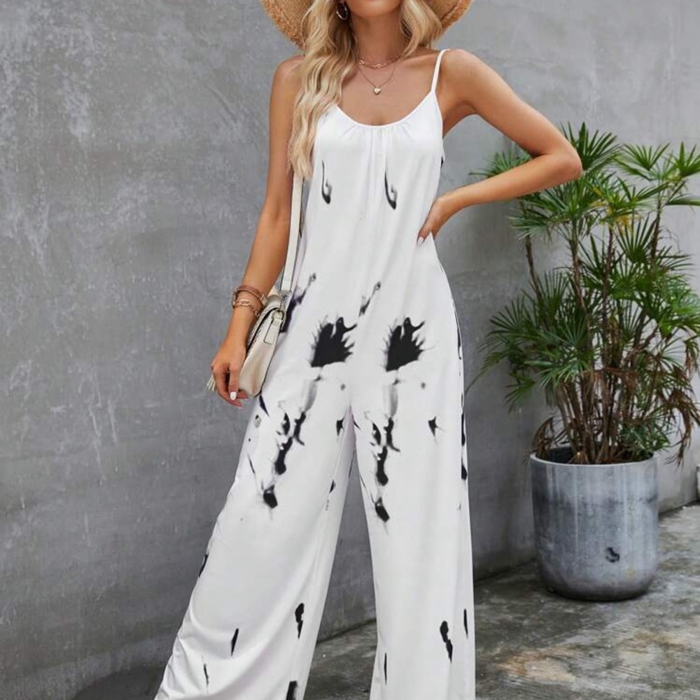 SHEIN Women's Black and White Jumpsuit Tie Dye Cami Wide leg New Without Tag XL - Picture 6 of 12